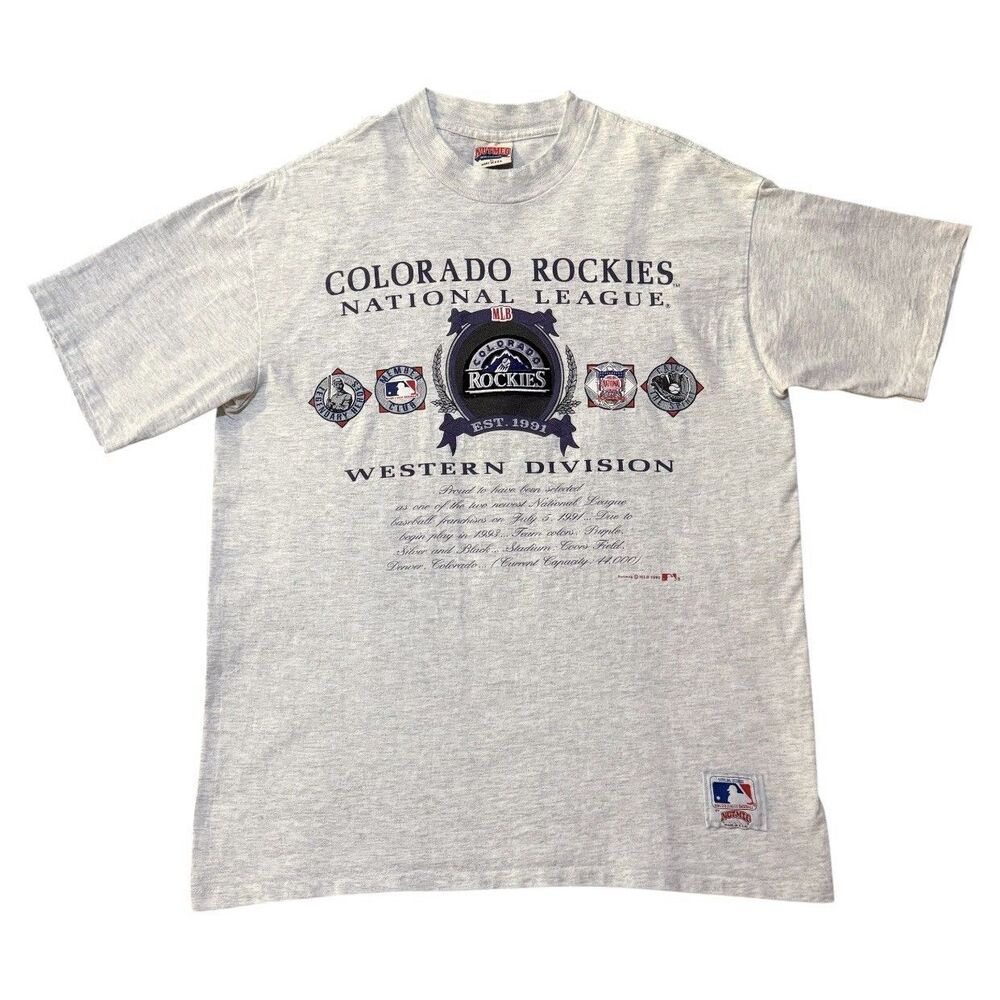 Vintage 1991 Colorado Rockies Nutmeg Mills T Shirt XL USA Made Heavyweight